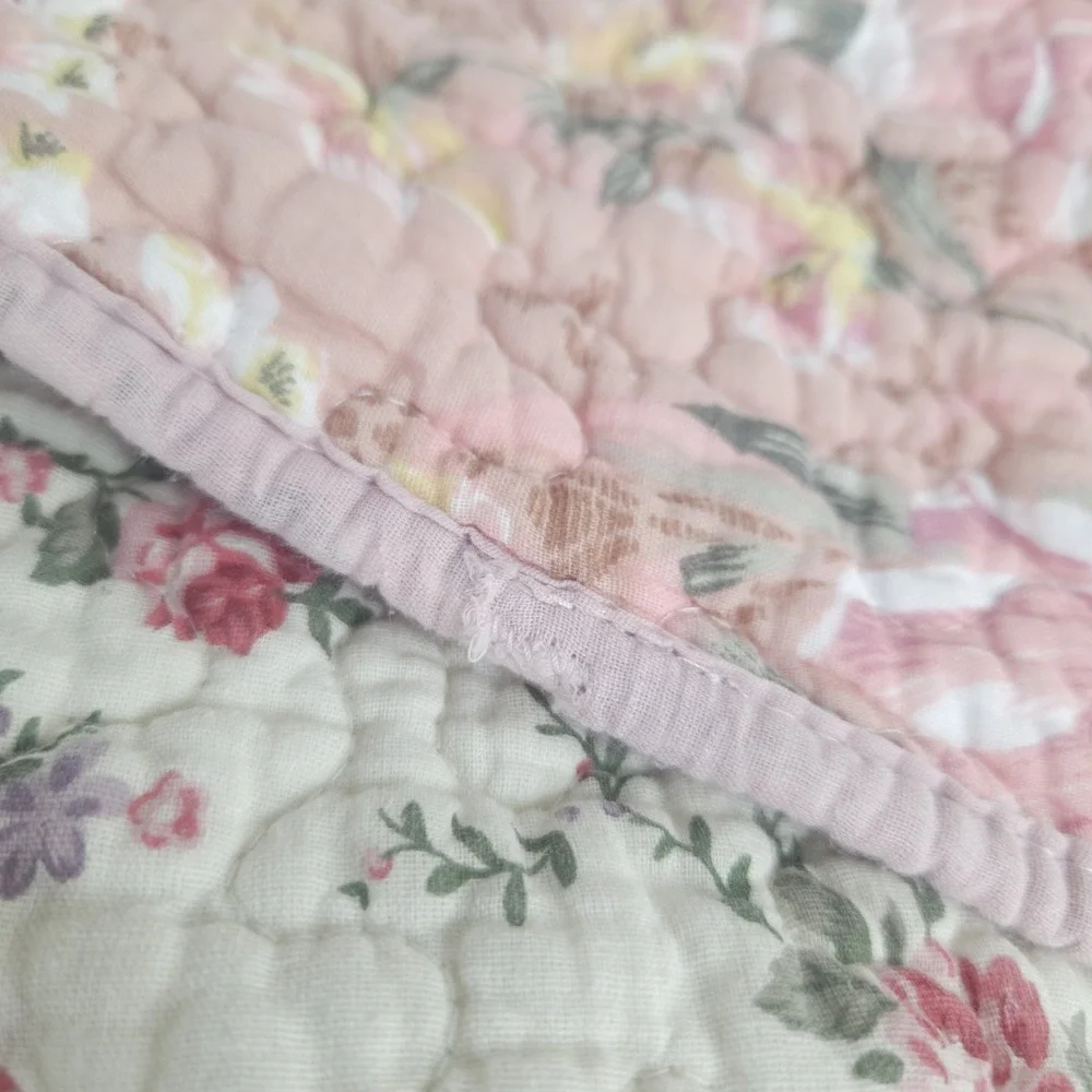 Patchwork Rag Quilt XL Queen Pink Floral Cotton Reversible Shabby Cottage 91x99